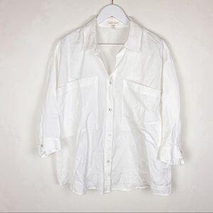 Eileen Fisher White Linen Button-Down Shirt